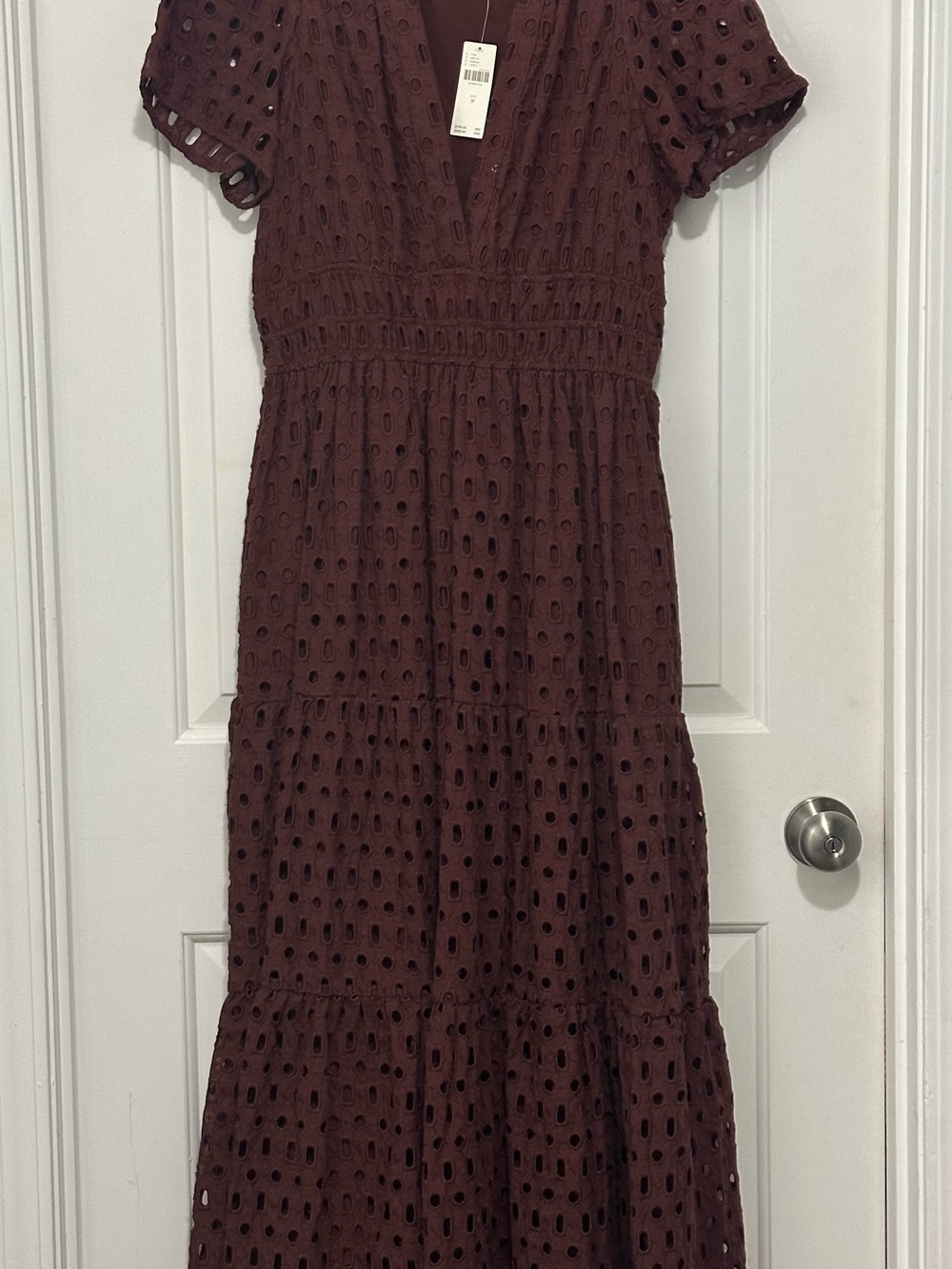 Anthropologie Somerset Maxi Eyelet Edition Tiered Maxi Dress in Brown